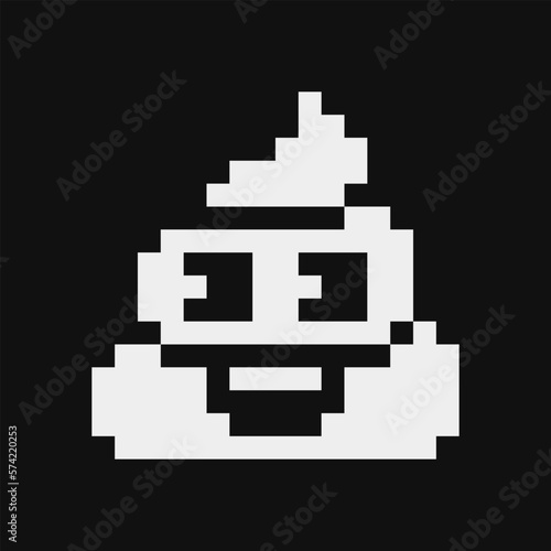 Poop cute character kawaii shit emoticon poo emoji. Pile of poo pixel art style. Web icon. Facial expression. 1-bit style. Funny cartoon character. Isolated abstract vector illustration. 