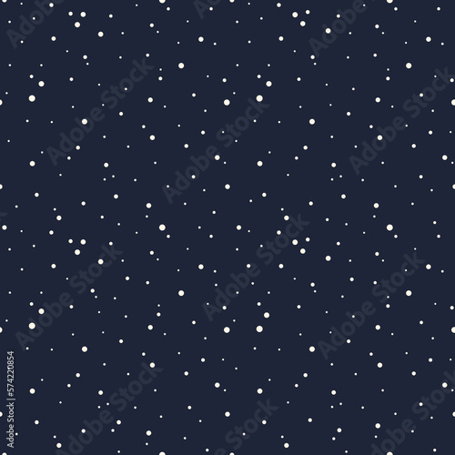 White dots on night sky dark blue background. Abstract vector seamless pattern. Best for textile, print, wrapping paper, package and home decor.
