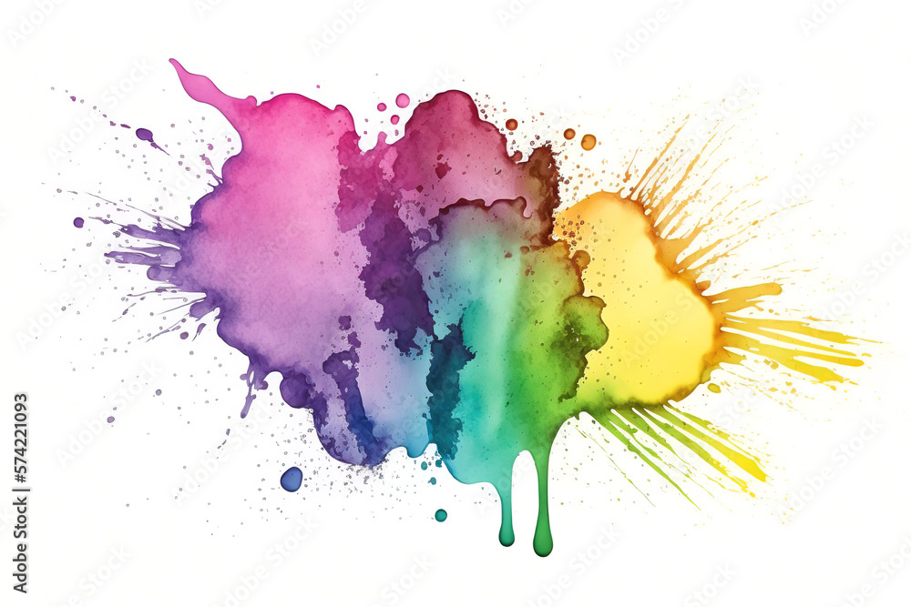 Watercolor Paint Powder Splat Blue Pink Green Yellow Explosive blob drip splodge spot Mark With an Explosion of Color, Movement and Artistic Flair Illustration Fun, Expressive