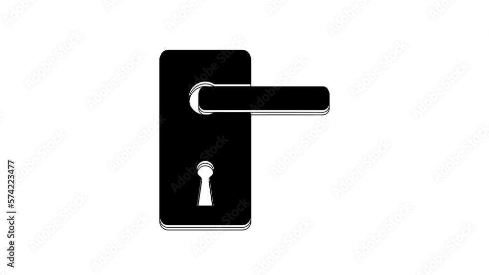 Black Door handle icon isolated on white background. Door lock sign. 4K Video motion graphic animation Black Door handle icon isolated on white background. Door lock sign. 4K Video motion graphic animation