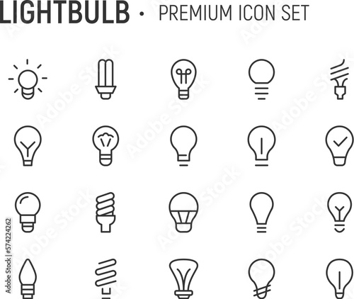 Set of simple lightbulb line icons.