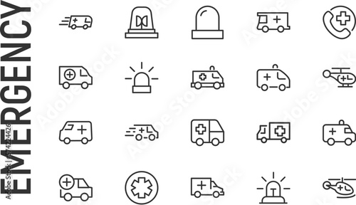 Vector set of emergency thin line icons.