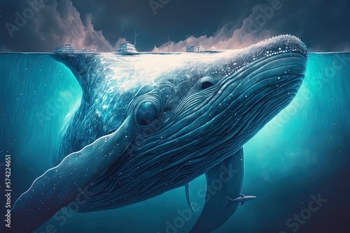 Oceanic Dreamscape - The Fascinating Giant Whale Illustration Generative AI photo