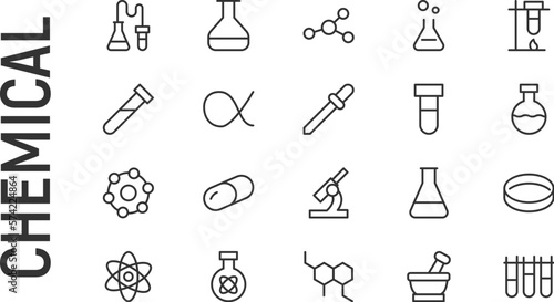 Simple line set of chemical icons.