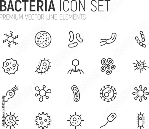 Stroke vector bacteria line icons.