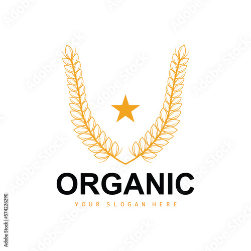 Wheat Rice Logo, Agricultural Organic Plants Vector, Luxury Design Golden Bakery Ingredients