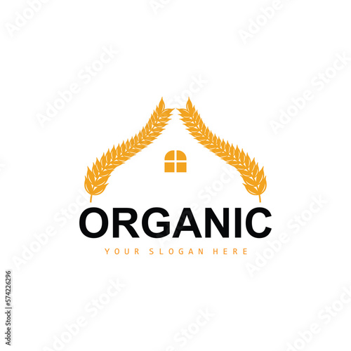 Wheat Rice Logo, Agricultural Organic Plants Vector, Luxury Design Golden Bakery Ingredients