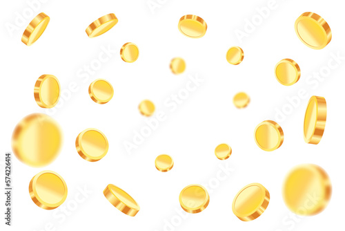 Realistic 3d flying golden coins background, casino jackpot prize concept. Gambling game winner money. Yellow gold coin explosion. Vector illustration