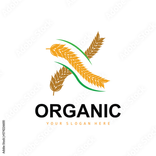 Wheat Rice Logo, Agricultural Organic Plants Vector, Luxury Design Golden Bakery Ingredients
