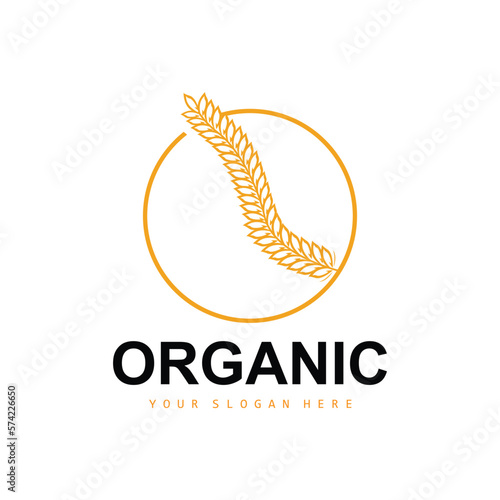 Wheat Rice Logo, Agricultural Organic Plants Vector, Luxury Design Golden Bakery Ingredients
