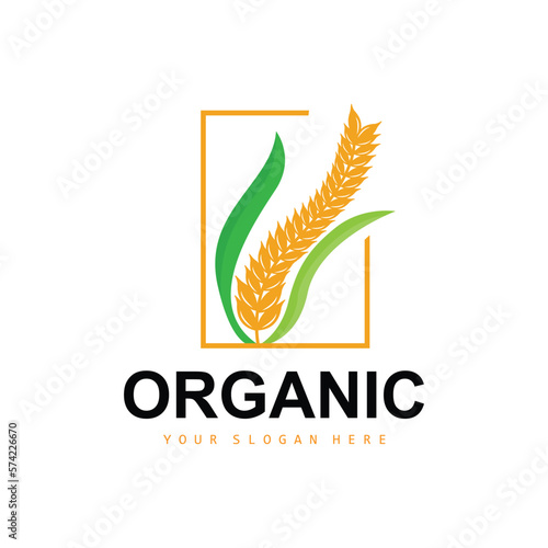 Wheat Rice Logo, Agricultural Organic Plants Vector, Luxury Design Golden Bakery Ingredients
