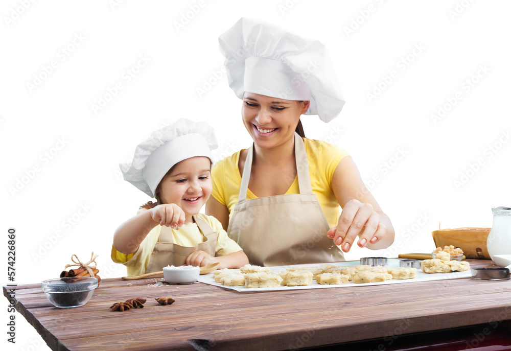 Happy mother and children cooking in the kitchen Happy mother and children cooking in the kitchen