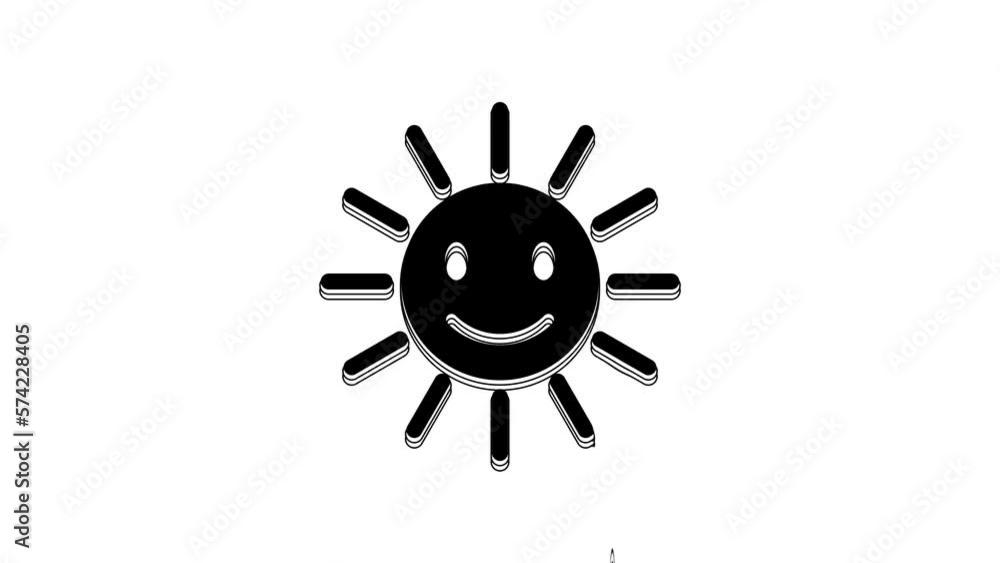Black Cute sun with smile icon isolated on white background. Funny smiling sun. Happy sunny smile. 4K Video motion graphic animation Black Cute sun with smile icon isolated on white background. Funny smiling sun. Happy sunny smile. 4K Video motion graphic animation