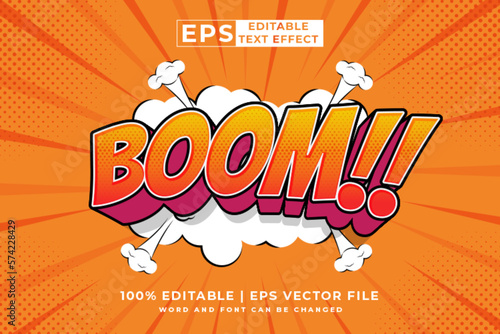 Editable text effect Boom Comic 3d cartoon template style premium vector