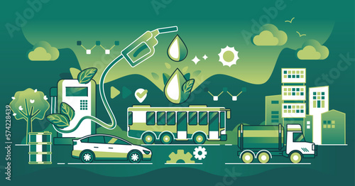 Biofuel as green and renewable alternative for vehicles dark outline concept. Nature friendly and green gas station with oil droplet as environmental and more sustainable solution vector illustration