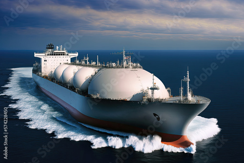 Liquefied natural gas tanker ship in sea. Generative AI photo