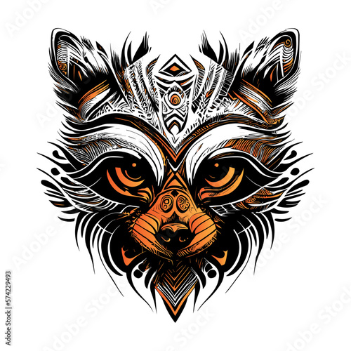 Raccoon head illustration charming depiction of this woodland creature. Its expression is curious and mischievous, and its fur is rendered in intricate detail