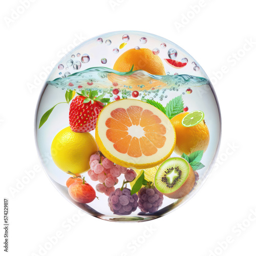 fruit in glass ball   isolated on transparent background cutout   generative ai