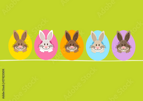 Karte 5 Osterhasen In Ostereiern Von Vorn Grün