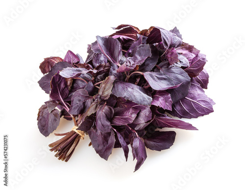 Fresh purple basil leaves isolated on white background