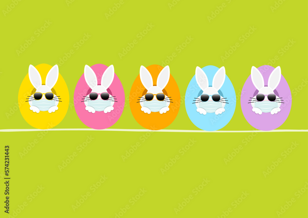 Karte 5 Weiße Osterhasen Maske Sonnenbrille In Ostereiern Von Vorn Grün Karte 5 Weiße Osterhasen Maske Sonnenbrille In Ostereiern Von Vorn Grün