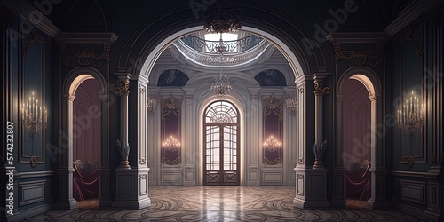 Empty big palace room, luxurious room with natural lights generative ai