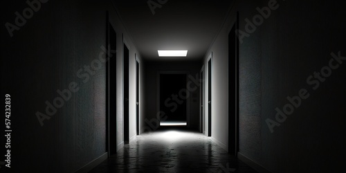 Empty dark room with a light from one window on the side generative ai