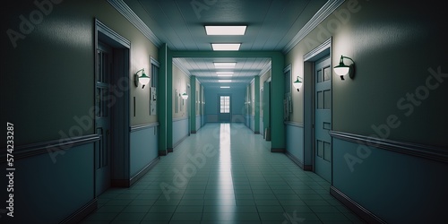 An empty hospital hallway tunnel with no peope  generative ai