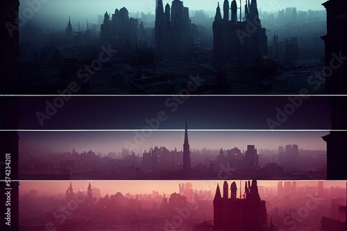 Photo sprawling city of shining spires and dark alleys - Generative AI