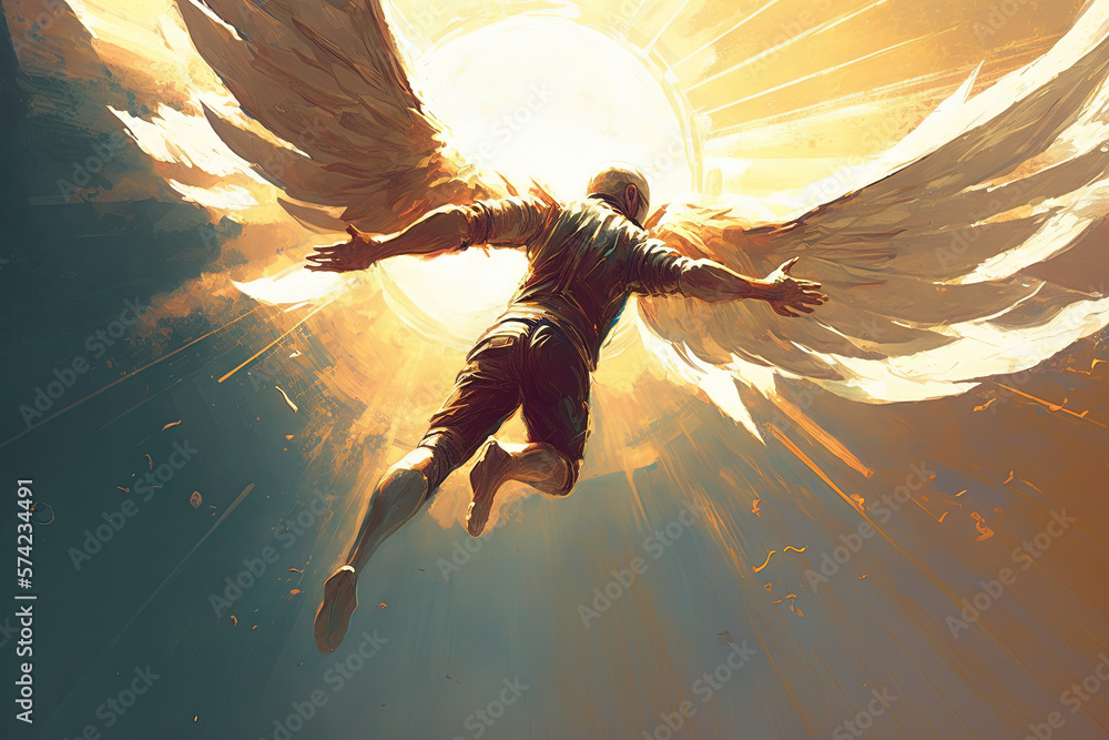 Icarus flying to the sun, a character from Greek mythology, Generative AI  Stock Illustration