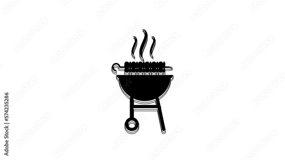 Black Barbecue grilled shish kebab on skewer stick icon isolated on white background. BBQ meat kebab on skewer stick. Picnic with grill meat. 4K Video motion graphic animation Black Barbecue grilled shish kebab on skewer stick icon isolated on white background. BBQ meat kebab on skewer stick. Picnic with grill meat. 4K Video motion graphic animation