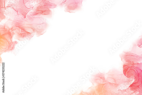 春のアルコールインクアートの幻想的でエレガントな抽象フレーム）マーブル模様のピンク色の波
