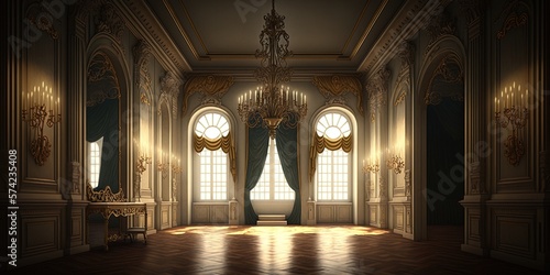 Empty big palace room, luxurious room with natural lights generative ai