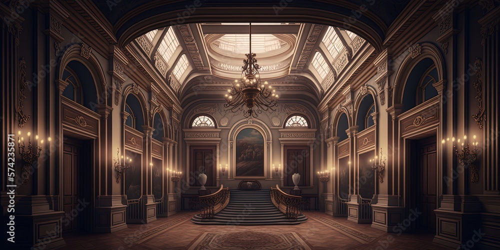 Empty big palace room, luxurious room with natural lights  generative ai