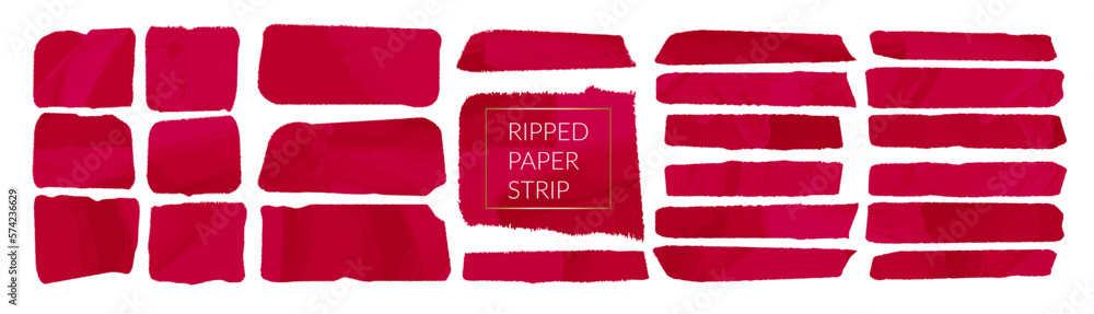 Red torn ripped paper rectangle shape vector illustration. Cutout collage piece, shred strip, cut sheets with square grid. Blank horizontal note. Calligraphy border, isolated grunge header background Red torn ripped paper rectangle shape vector illustration. Cutout collage piece, shred strip, cut sheets with square grid. Blank horizontal note. Calligraphy border, isolated grunge header background