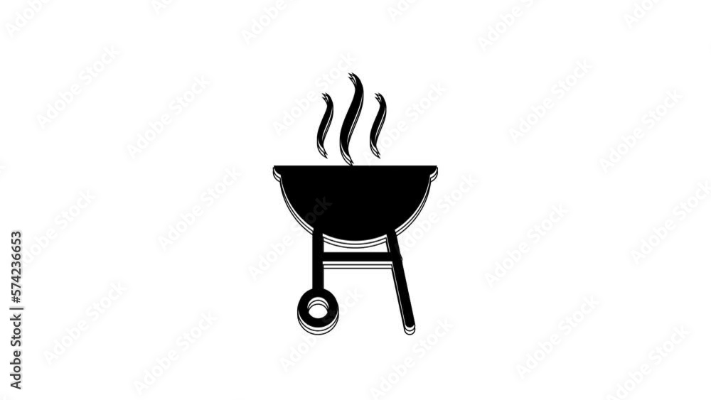 Black Barbecue grill icon isolated on white background. BBQ grill party. 4K Video motion graphic animation