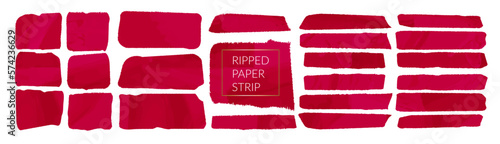 Red torn ripped paper rectangle shape vector illustration. Cutout collage piece, shred strip, cut sheets with square grid. Blank horizontal note. Calligraphy border, isolated grunge header background