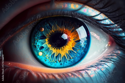 Colorful human eye in close range. Generative ai design.