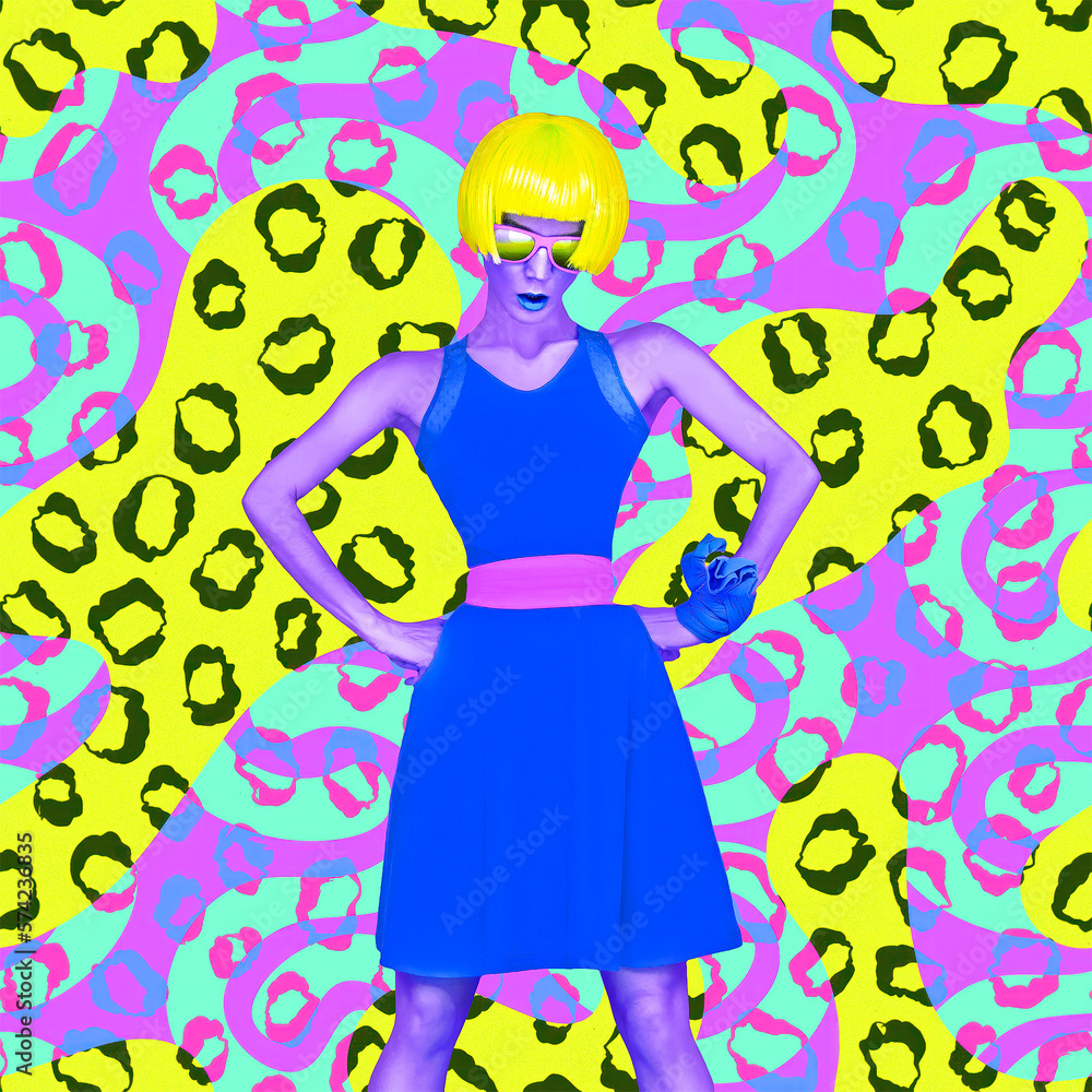 Fashion experimental effect collage. Retro Lady and abstract creative background Fashion experimental effect collage. Retro Lady and abstract creative background
