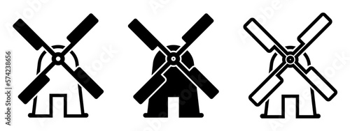 Illustration with black wind mill on white background. Clean energy. Green energy.