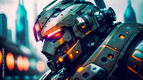 robot android cyborg machine futuristic in the cyberpunk city, digital art style
