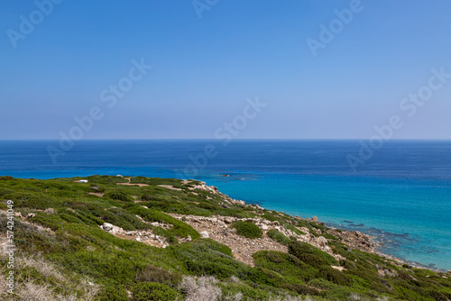 The turquoise Mediterranean Sea viewed from along the Karpaz Peninsula on the Island of Cyprus