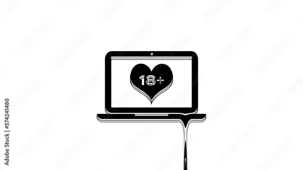 Vidéo Stock Black Laptop computer with 18 plus content heart icon