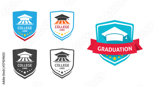 Chevron patch crest graduation ribbon for university college school emblem vector icon illustration graphic print, award stripe stencil black white set, coat of arms academy clipart image flat design