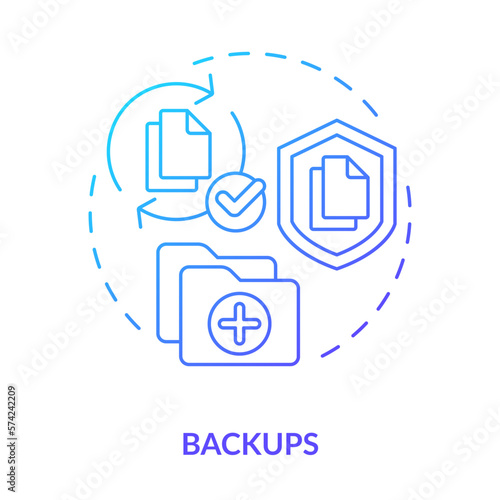 Backups blue gradient concept icon. Data copy. Save information. Effective disaster recovery plan abstract idea thin line illustration. Isolated outline drawing. Myriad Pro-Bold font used