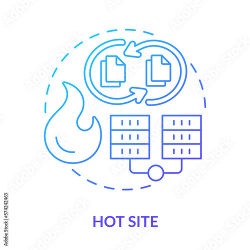 Hot site blue gradient concept icon. Up-to-date backups. Data restoration. Type of disaster recovery abstract idea thin line illustration. Isolated outline drawing. Myriad Pro-Bold font used