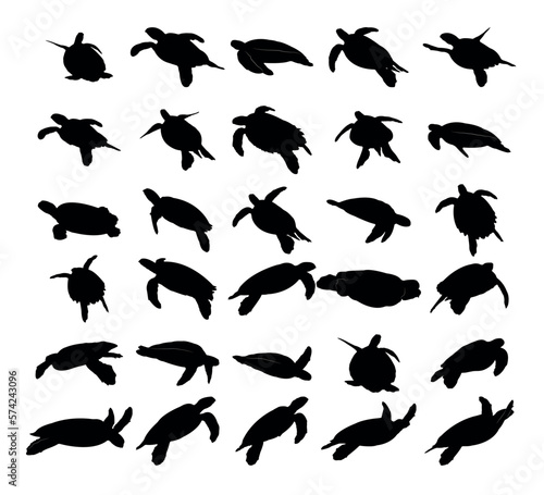 Collection of black silhouettes turtles