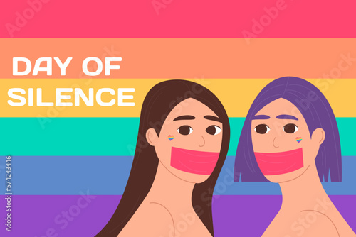LGBT Day of Silence. A man and a woman with their mouths taped shut
