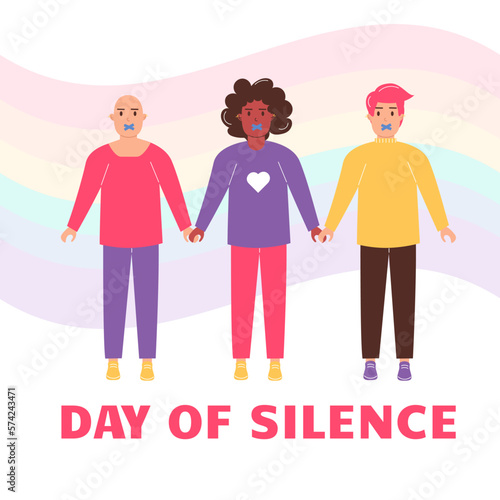 LGBT Day of Silence. A group of men of different races, an African-American, holding hands