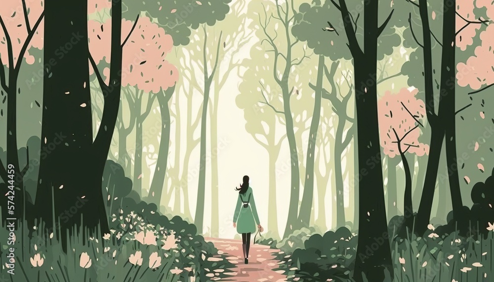 girl in the park having a walk under the trees, generative ai Stock ...